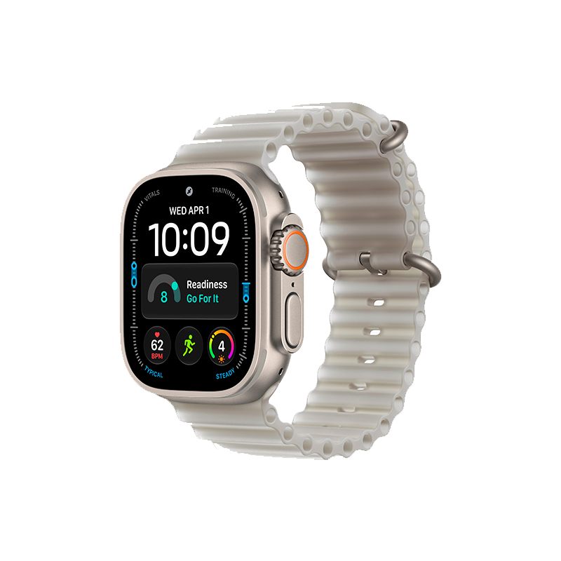 Apple Watch Ultra 4 49mm Natural Titanium Case with Translucent Gray Ocean Band
