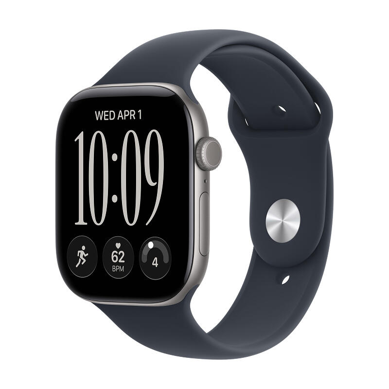 Apple Watch Series 12 46mm Space Gray Aluminum Case with Navy Blue Sport Band S/M