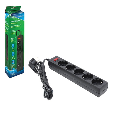 Удлинитель Defender ES3 (5 розеток) 3m, черный