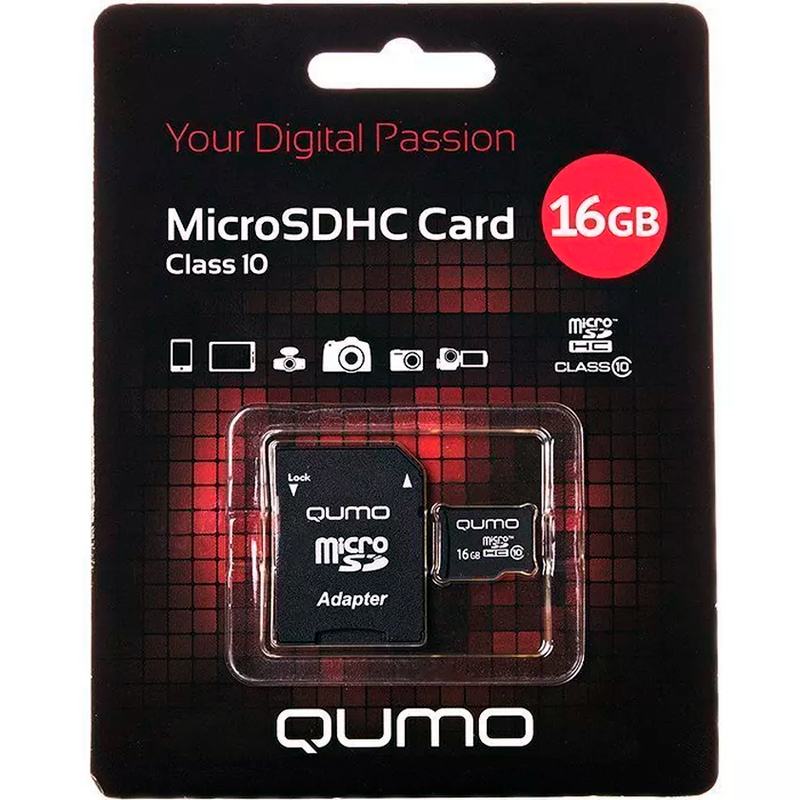 Карта памяти MicroSD Qumo 16GB + SD адаптер ( класс 10 )