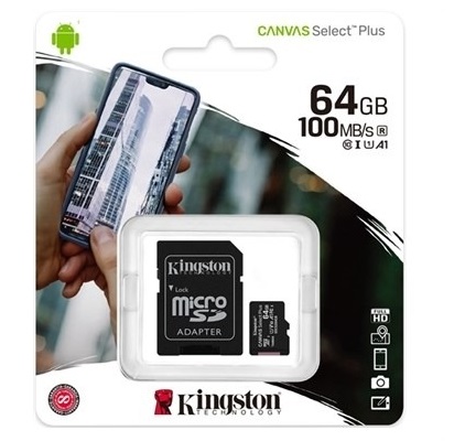 Карта памяти MicroSD Kingston 64GB + SD адаптер