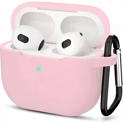 Чехол для AirPods 3 силиконовый с карабином, розовый