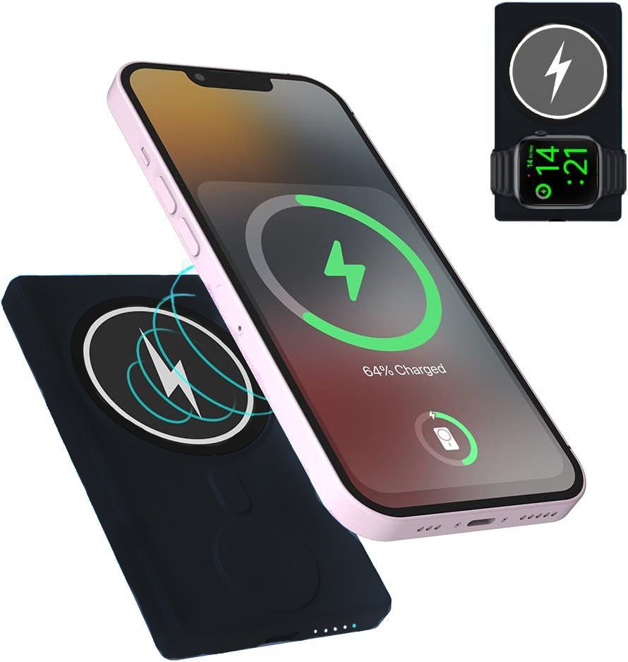 Беспроводное зарядное устройство c аккумулятором Magnetic Wireless Power Bank 3 in 1 5000mAh, черный
