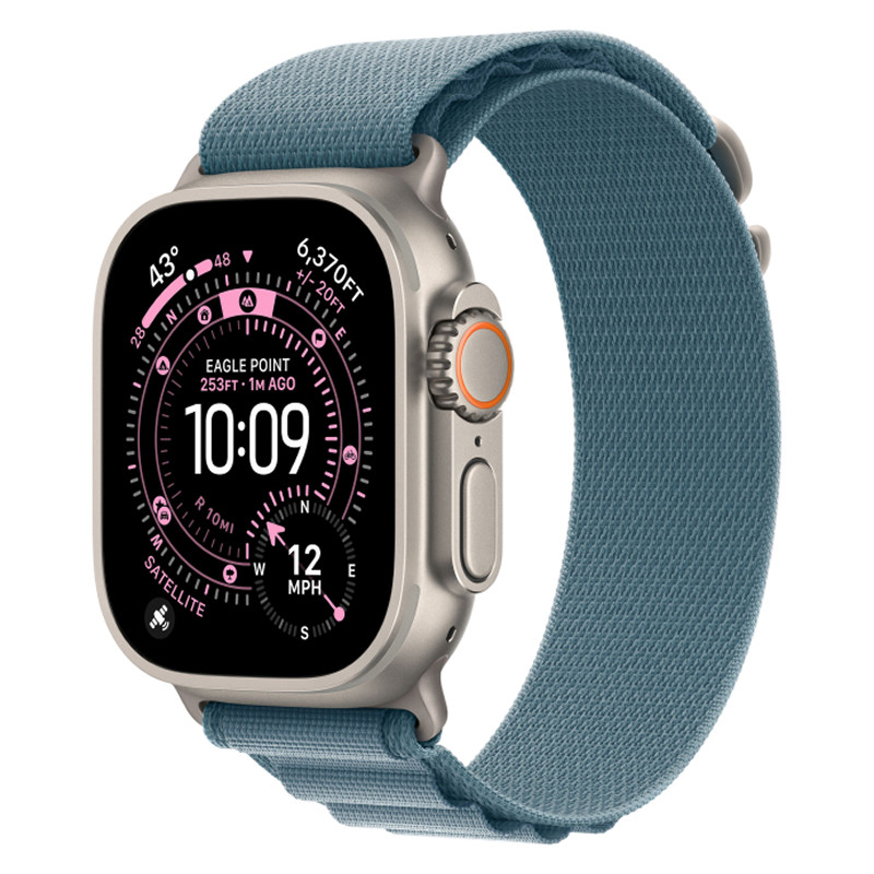 Apple Watch Ultra 3 49mm Natural Titanium Case with Light Blue Alpine Loop M