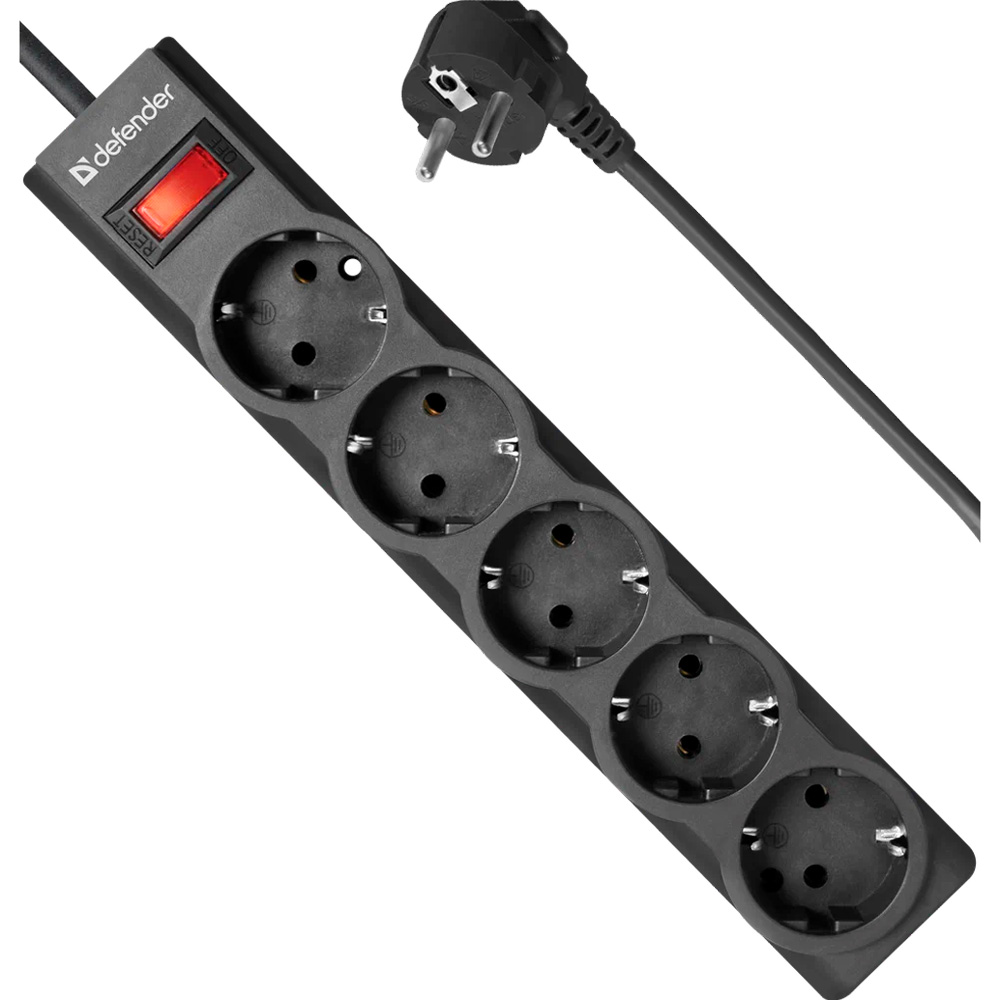 Сетевой фильтр Defender ES LARGO 1,8, черный