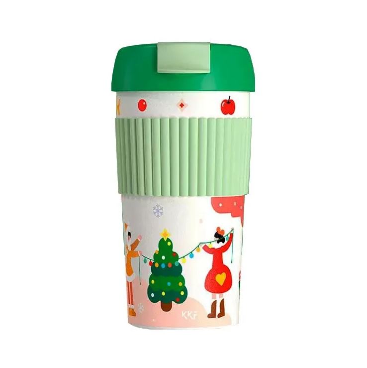 Термокружка Xiaomi Kiss Kiss Fish Rainbow 490ml, зелено-белый (Новогодняя)