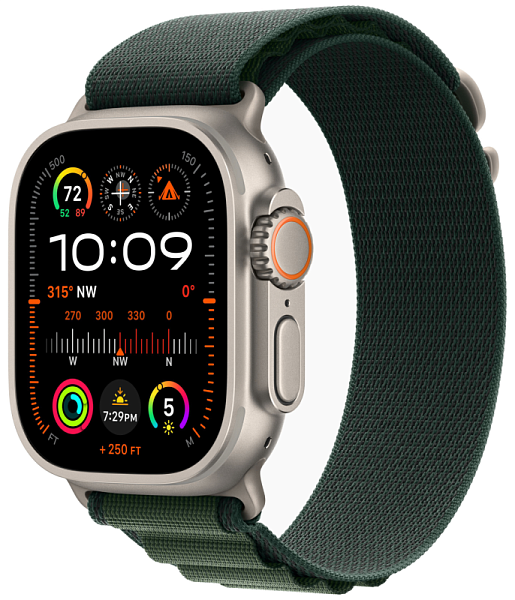 Apple Watch Ultra 2 GPS+Cellular 49mm Natural Titanium Case Dark Green Alpine Loop M