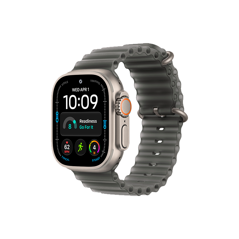 Apple Watch Ultra 4 49mm Natural Titanium Case with Translucent Black Ocean Band