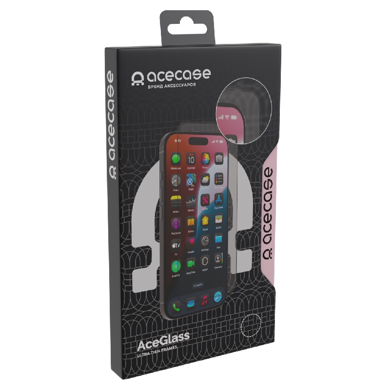 Защитное стекло AceCase для iPhone 16/15, черная рамка