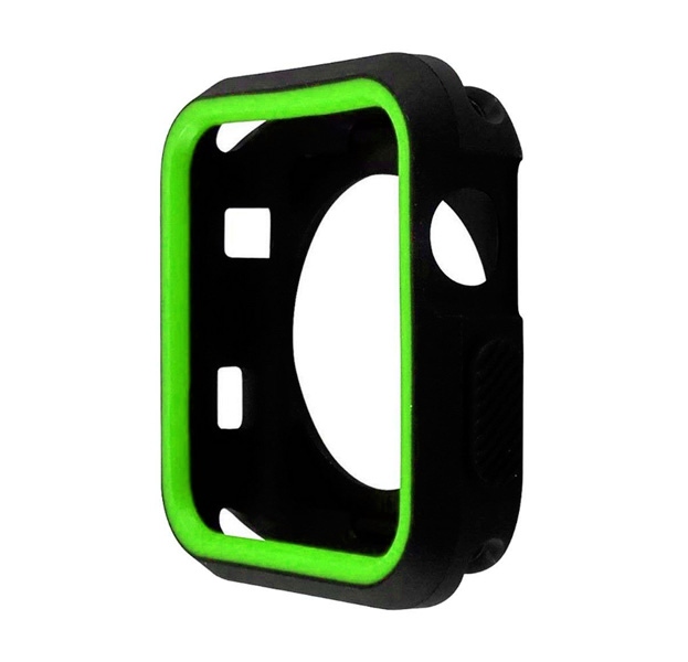 Чехол для Apple Watch 38mm силиконовый, черно-зеленый
