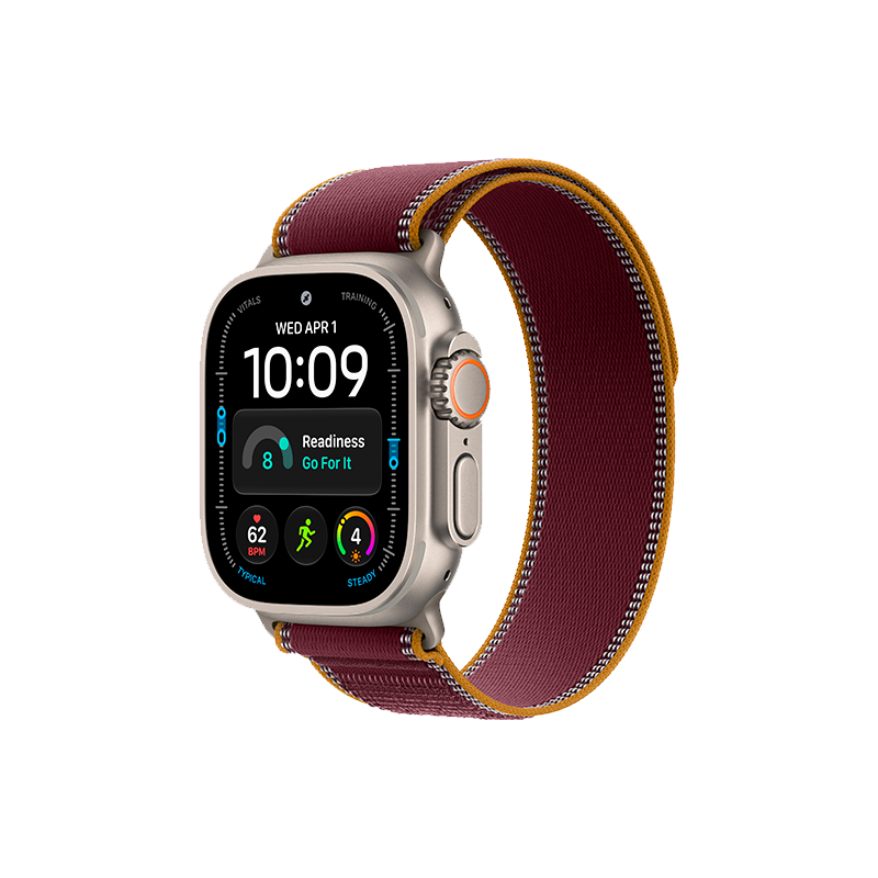 Apple Watch Ultra 4 49mm Natural Titanium Case with Burgundy Trail Loop S/M